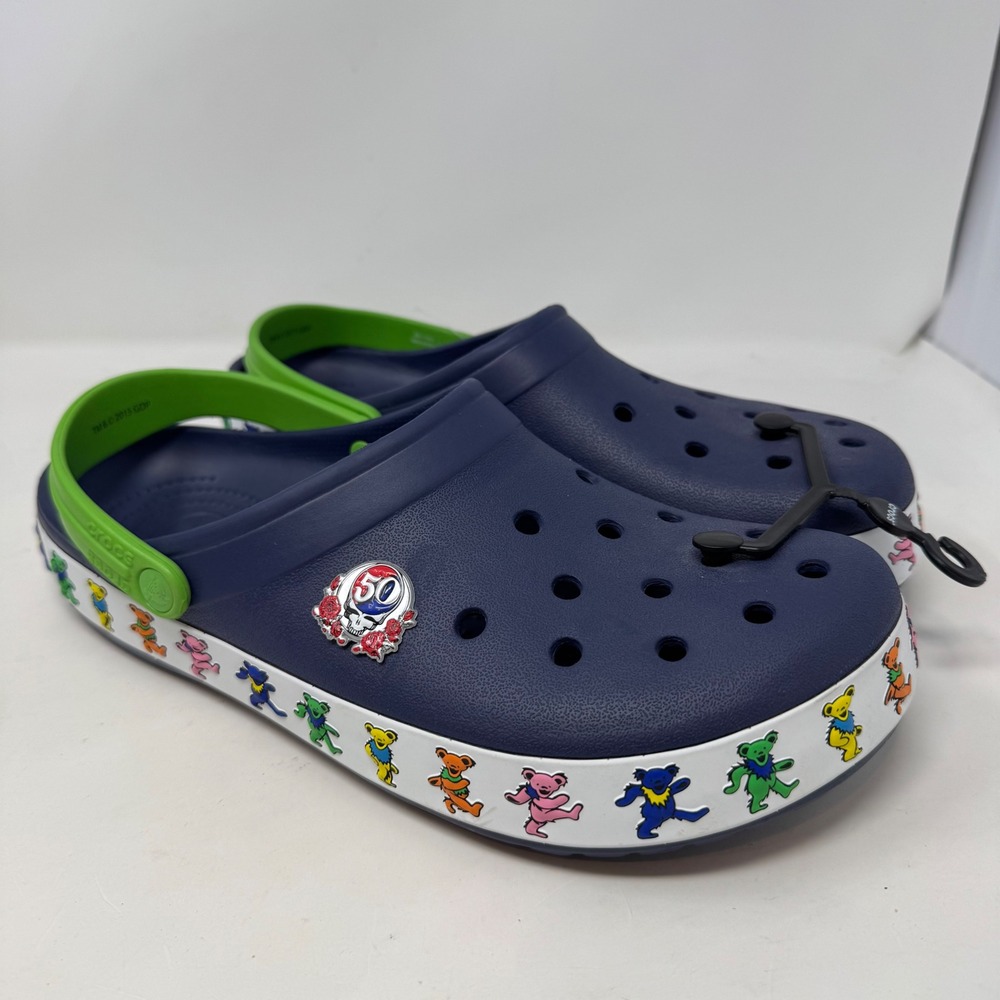 Crocs Grateful Dead 50th Anniversary Clogs Mens 12 Navy Blue Green‎ Dancing Bear
